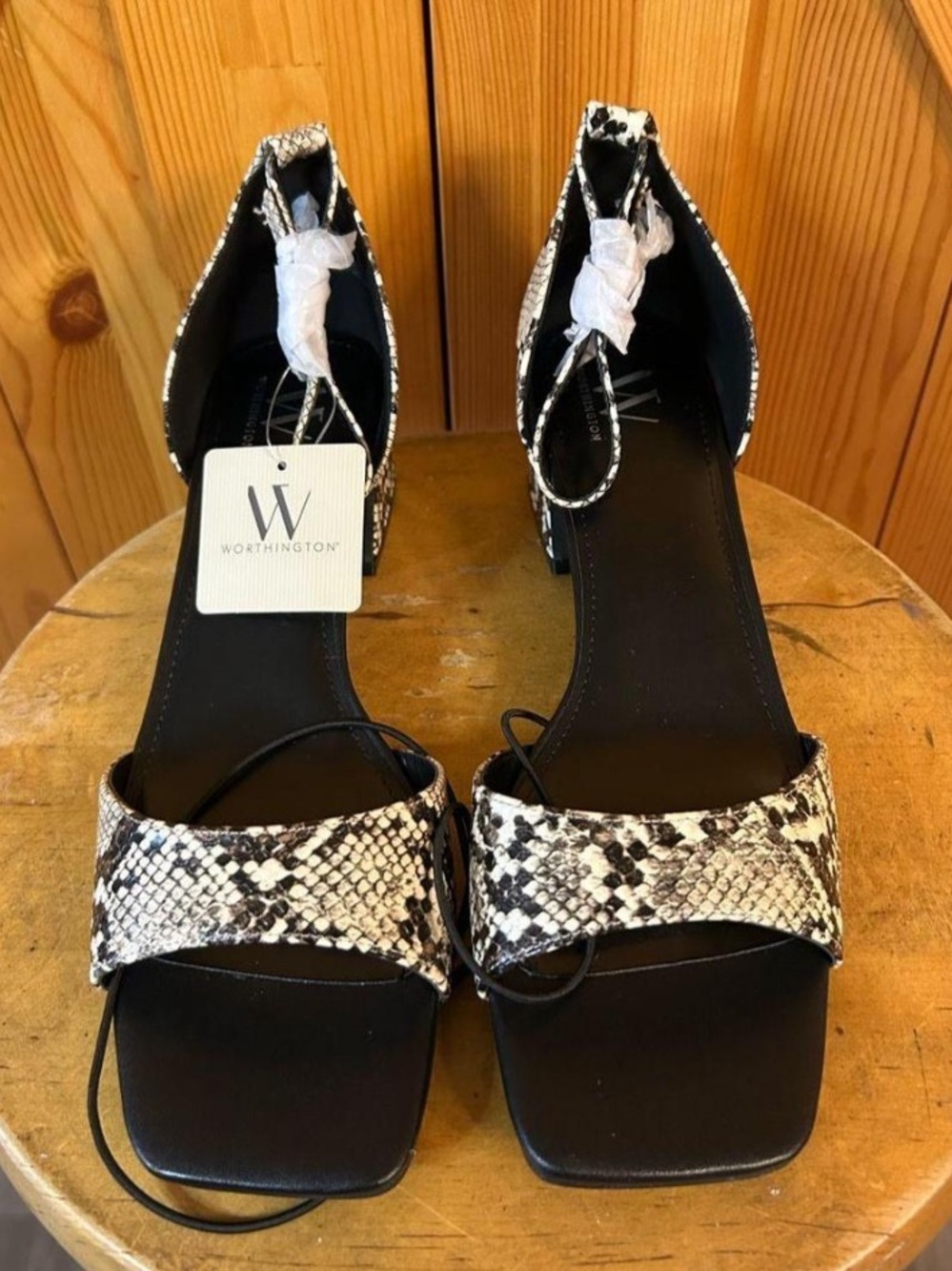 Worthington Snake-Print Block Heel Sandals - Black & White